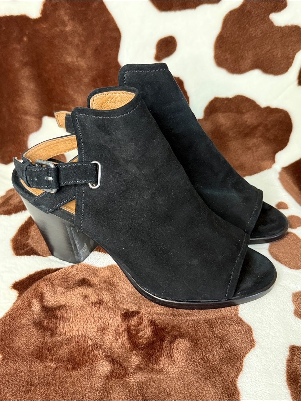 Frye Black Suede Open-Toe Block Heel Sandals